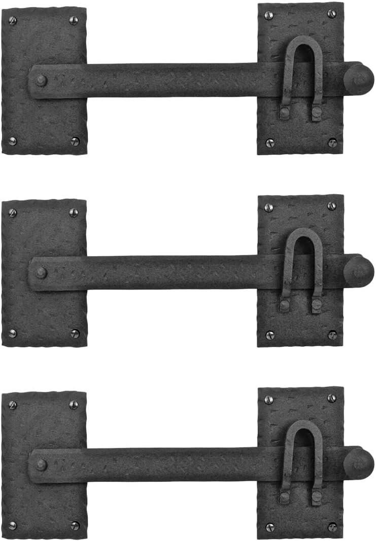 Renovators Supply Manufacturing Black Iron Gate Flip Latch 12" Large Antique Two Sided Flip Locks Rust Resistant Powder Coated Barn Door and Fence Gate Latches with Hardware Pack of 3