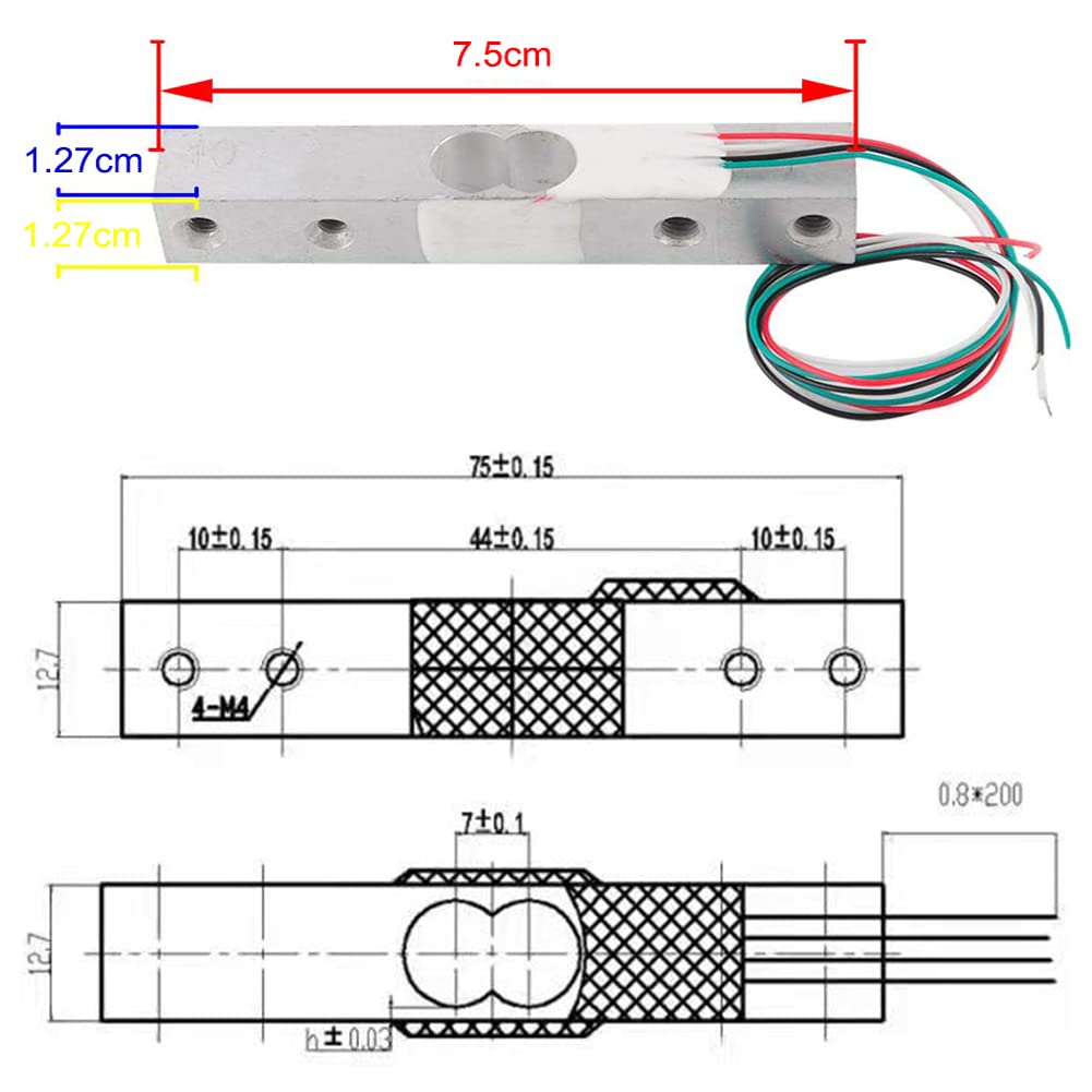 ShangHJ 4 Sets Digital Load Cell Weight Sensor + HX711 ADC Module Weighing Sensor for Arduino DIY Portable Electronic Kitchen Scale