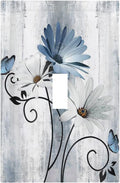 Decorative Light Switch Cover Plate Rustic Blue White Daisy Ink Flower 1 Gang Single Toggle Wall Plates for Electrical Outlets Outlet Covers Switch Plate Covers for Bedroom Home Decor