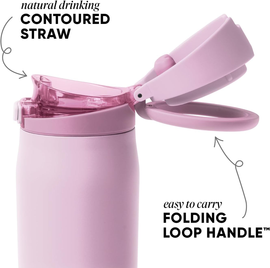 Simple Modern Mesa Loop Water Bottle with Covered Straw and Handle | 30oz Cup Holder Friendly Insulated Stainless Steel Bottles for Travel, Sports and School | Pink Champagne