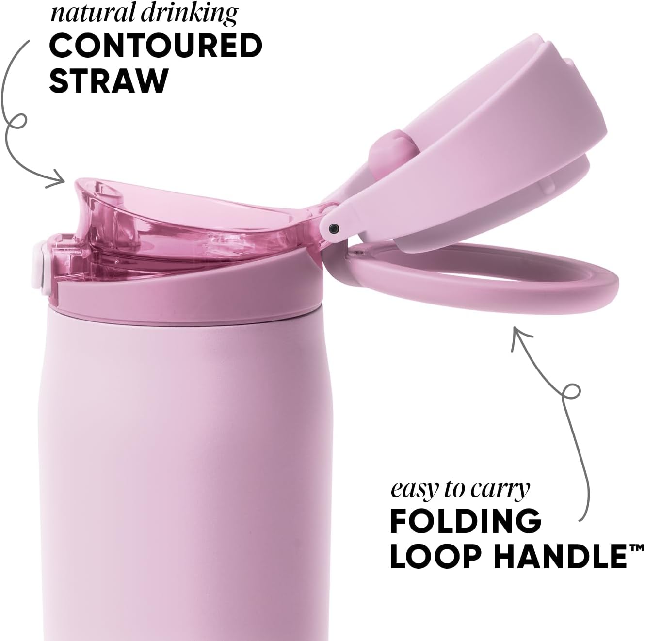 Simple Modern Mesa Loop Water Bottle with Covered Straw and Handle | 24oz Cup Holder Friendly Insulated Stainless Steel Bottles for Travel, Sports and School | Pink Champagne