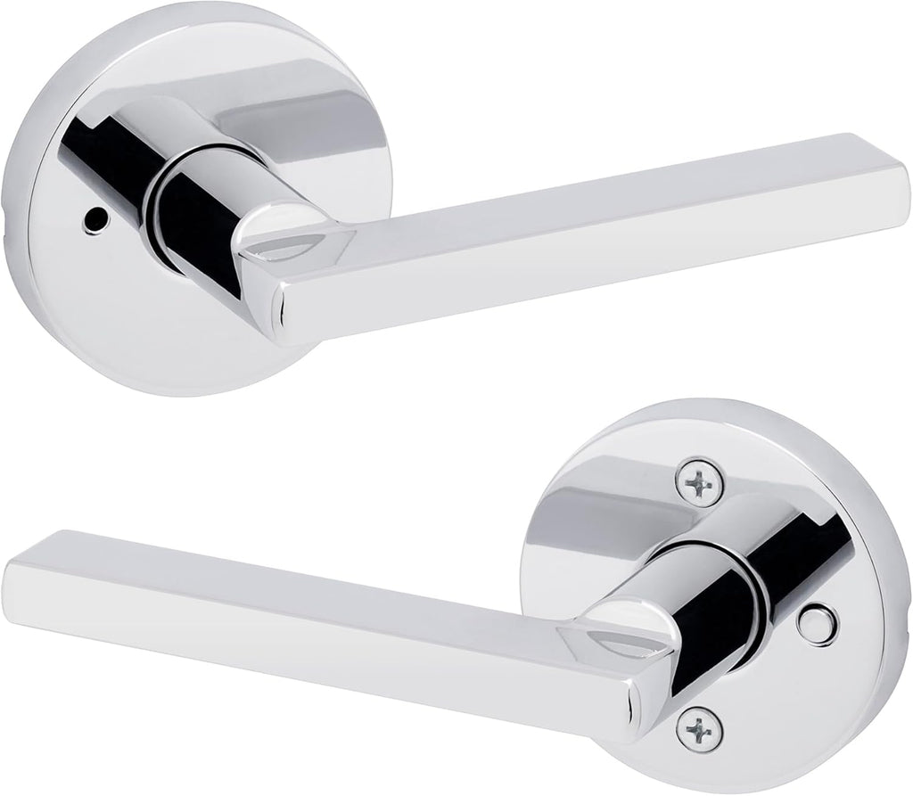 Kwikset Halifax Interior Privacy Door Handle with Lock, Round Lever for Bathroom and Bedroom, Polished Chrome Reversible Keyless Push Button Lock Door Lever, with Microban Protection