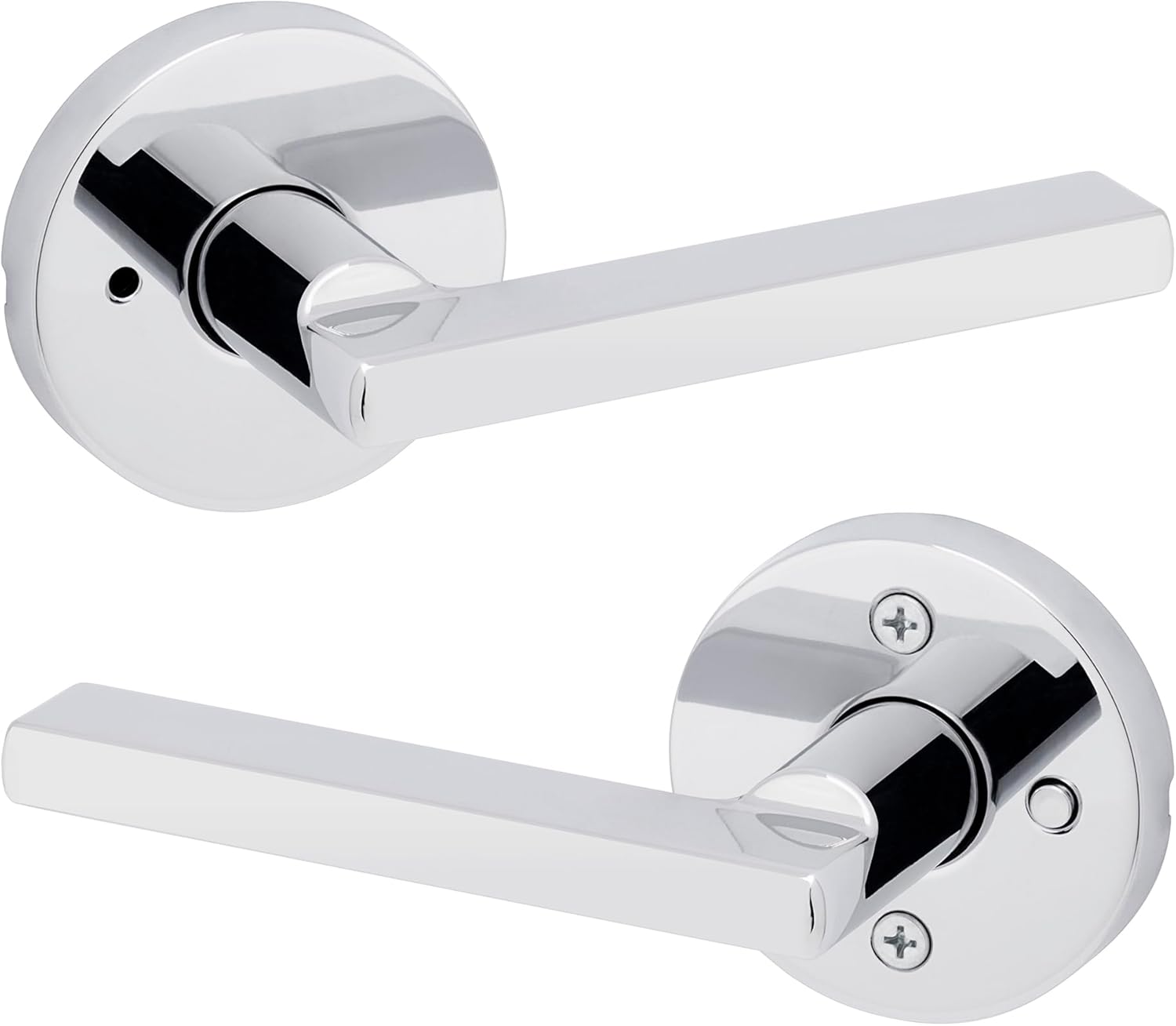 Kwikset Halifax Interior Privacy Door Handle with Lock, Round Lever for Bathroom and Bedroom, Polished Chrome Reversible Keyless Push Button Lock Door Lever, with Microban Protection