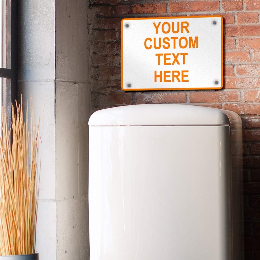Aluminum Weatherproof Metal Sign Multiple Sizes Custom Personalized Text Here White Orange Warning Horizontal Street Signs 14x10Inches