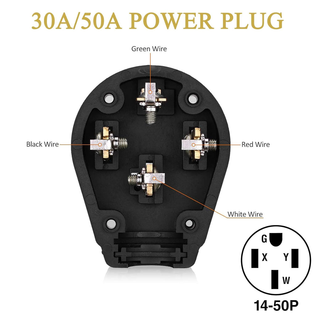 Nema 14-50P Plug 50 Amp 125/250 Volt Plug with 3 Pole 4 Wire Heavy Duty Spec Industrial Grade for Dryer and Ranges