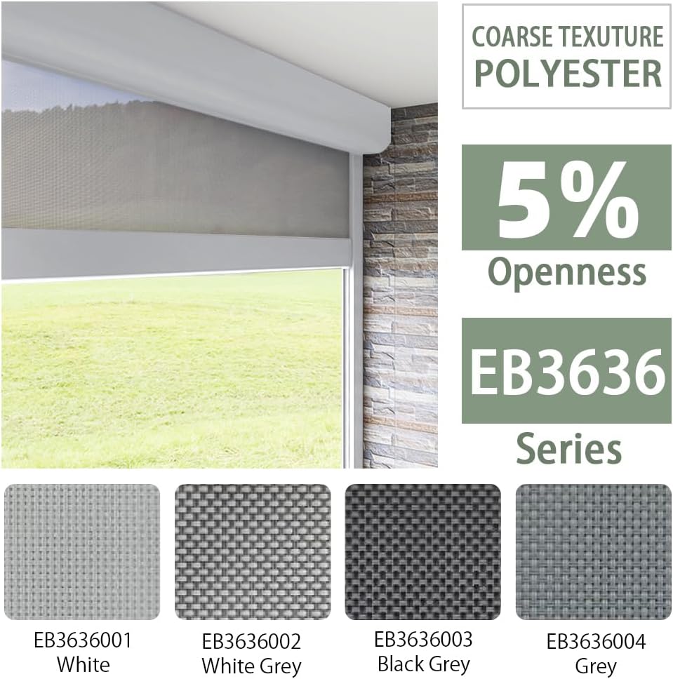 ZSHINE Hard-Wired Outdoor Snow Blocking Weatherproof Motorized Patio Roller Shades Remote Control for Porch Balcony Customized Size (White 5% Openness)