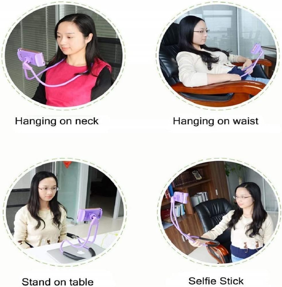 Chapter Seven Universal Smart Mobile Phone Stand,Hanging on Neck Cell Phone Mount Holder, Flexible Lazy Bracket DIY Free Rotating for Multiple Functions (Black) (Purple)