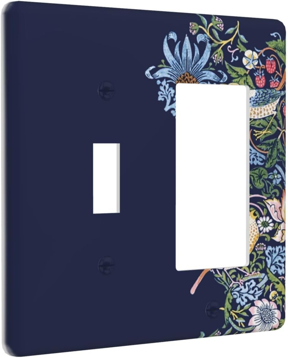 Decorative Outlet Covers Vintage Blue Morris Strawberry Thief Bird Flower 2 Gang 1 Gang Wall Plate Cover Single Toggle Rocker Combo Light Switch Cover Plate Face Plate