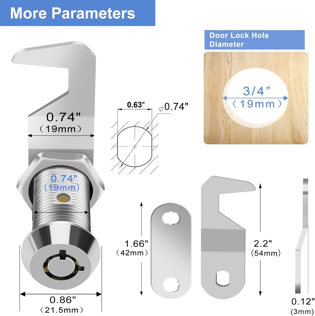 RV Storage Lock - 1-1/8" Cam Lock Keyed Alike Toolbox Locks Replacement for Camper Mailbox or Storage Door (Zinc Alloy, 1 Pack)