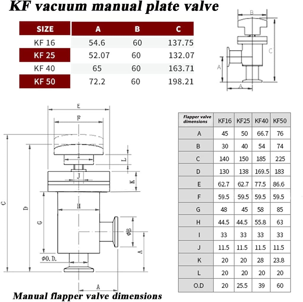 SHERICH KF16 High Vacuum Manual Isolation Valve, Flange L Type, Y Type Stainless Steel Valve (KF16 （L type）)