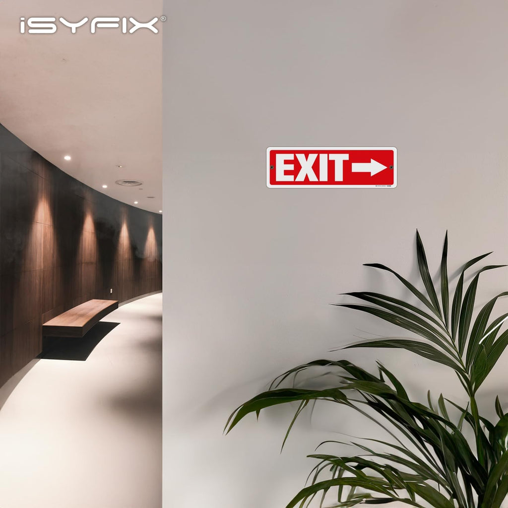 iSYFIX Exit Signs 2 Pack 12x4 Inch with Directional Right Arrows - Rust Free Aluminum, Laminated for UV, Weather, Scratch Resistance - Ideal for Offices, Schools, Theaters, Restaurants