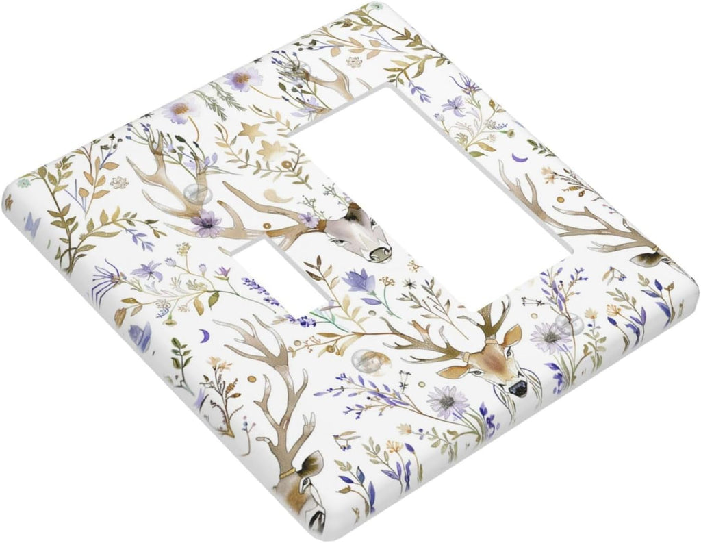 Outlet Covers Gothic Retro Floral Damask Elk Wild Flower 1 Toggle 1 Rocker Combination Decorative Wall Plate Electrical Switch Plates Light Switch Cover Plate For Bed Room Living Room