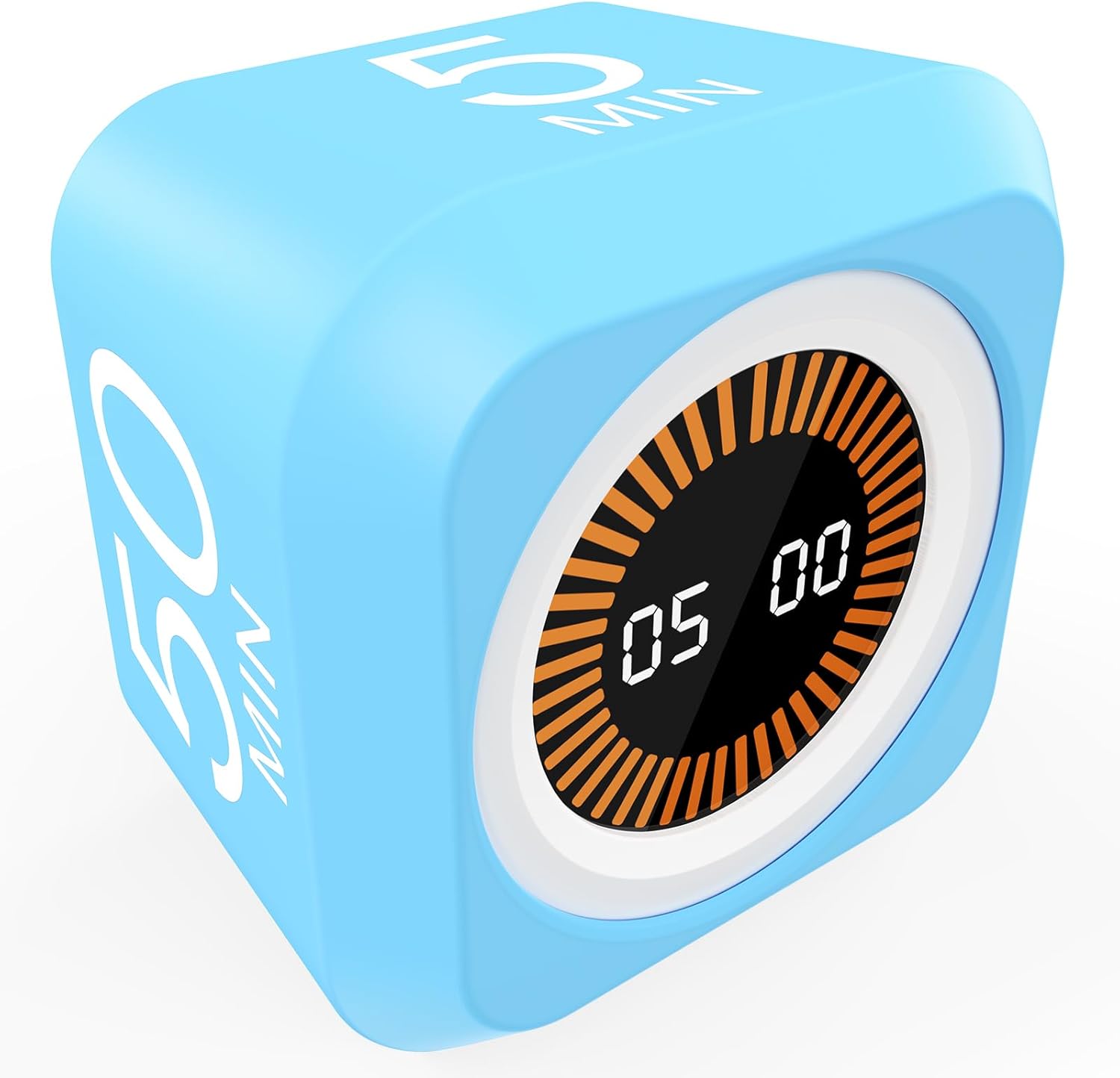 FCXJTU Rotating Pomodoro Cube Visual Timer 5, 25, 10 50 Minutes Preset, Rechargeable Desk Productivity Flip Timer w/Silicone Cover Custom Countdown, Silent Mode for ADHD, Study, Work, School(Blue)