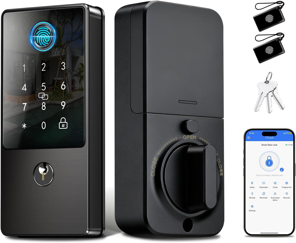 Smart Lock, Upgrade Keyless Entry Deadbolt Smart Lock with Keypad, Fingerprint Door Lock, Smart Locks for Interior Front Door, Biometric Digital Door Lock with Code App Control Auto Lock(Matte Black)