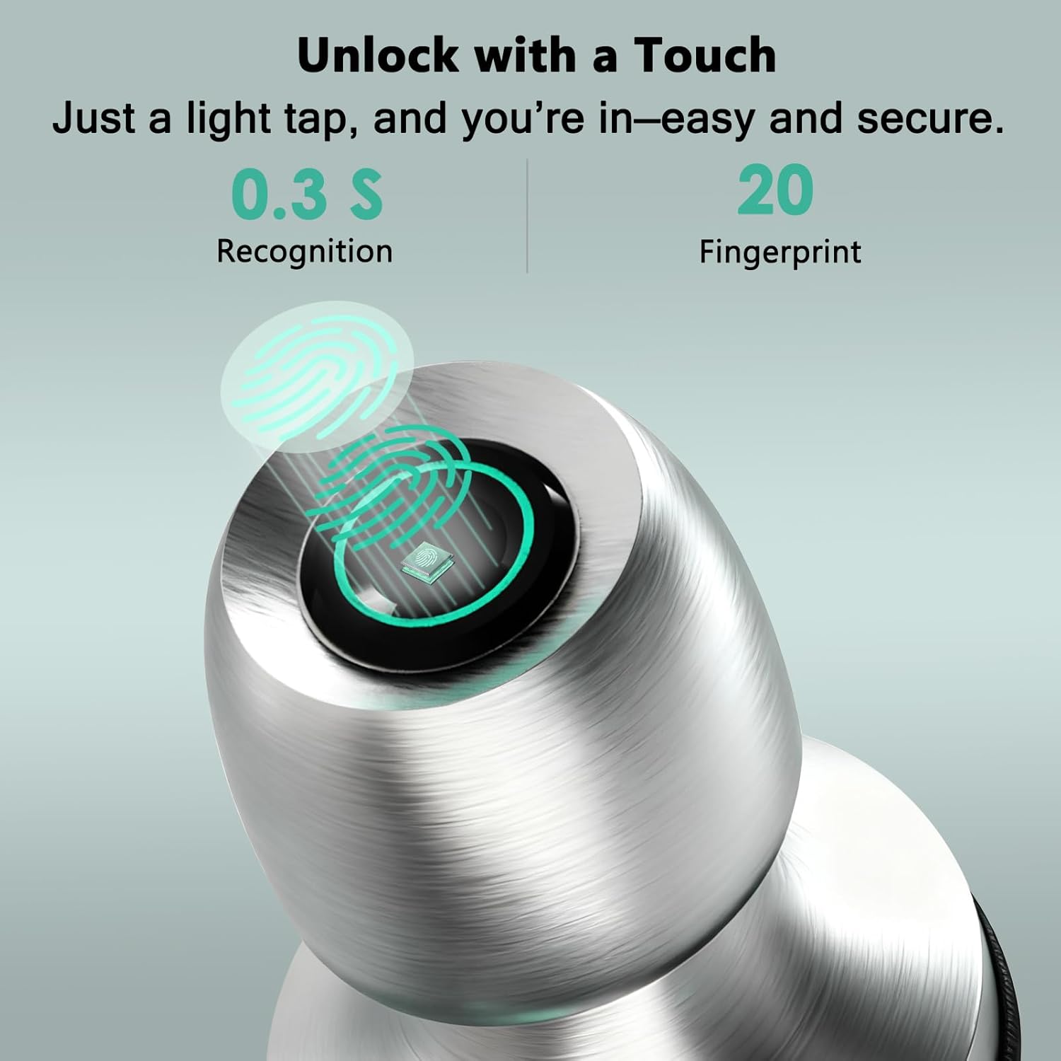 Fingerprint Smart Door Knob, Biometric Keyless Entry Door Lock with App Control & Backup Keys, Thumbprint Round Door Lock, Suitable for Home, Bedroom, Office, and Apartment Sliver