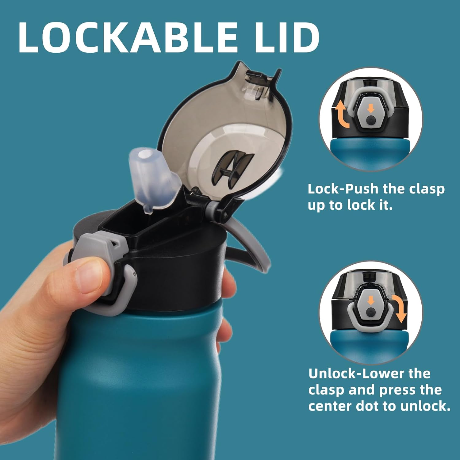 Insulated Water Bottle with Straw and Carry Loop,18 oz Stainless Steel Double Wall Vaccum Metal Water Flask with Leak-proof Lid,Blue