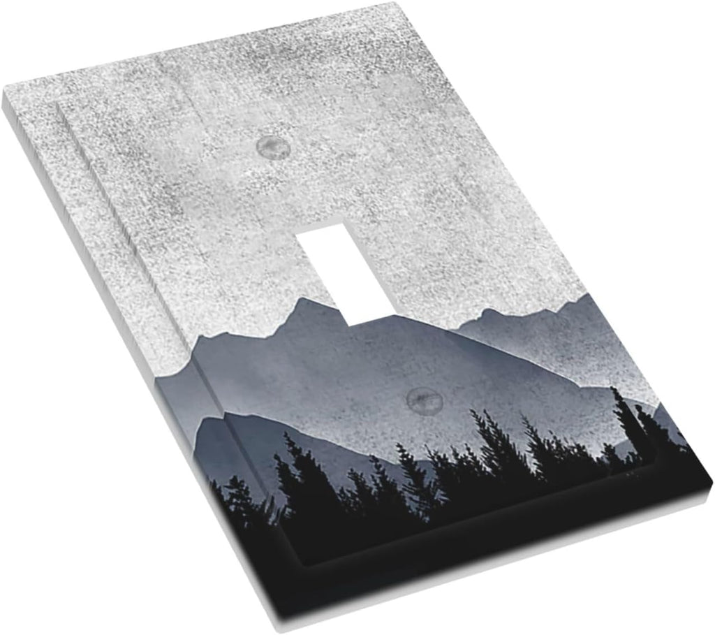 Decorative Light Switch Cover Natural Landscape Mountains Pine Trees 1 Gang Single Toggle Device Electrical Faceplate Switchplates Decorator Outlet Wall Plate for Bedroom living Room Decor