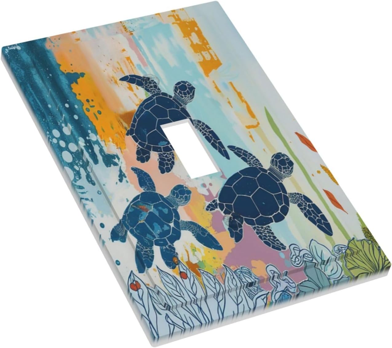 Decorative Light Switch Cover Colorful Ocean Sea Turtle Marine Life 1 Gang Single Toggle Device Electrical Faceplate Switchplates Decorator Outlet Wall Plate for Kids room Bedroom Decor