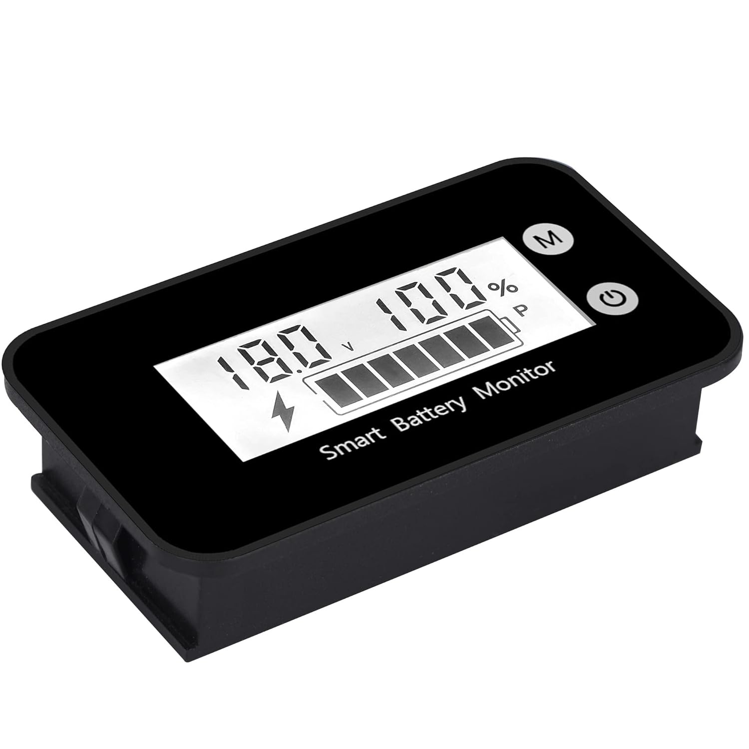 Waterproof Battery Monitor with Bracket 7-100V,Car Motorcycle Golf cart Meter Digital Battery Capacity Remaining Capacity Percentage Tester with Buzzer Alarm and Temperature (White)