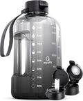 AQUAFIT 64 oz Water Bottle with Time Marker - Straw & Chug Lid - BPA Free Half Gallon Gym Water Bottle with Handle - Big Gallon Jug (Gun Gray, 64 Ounces)