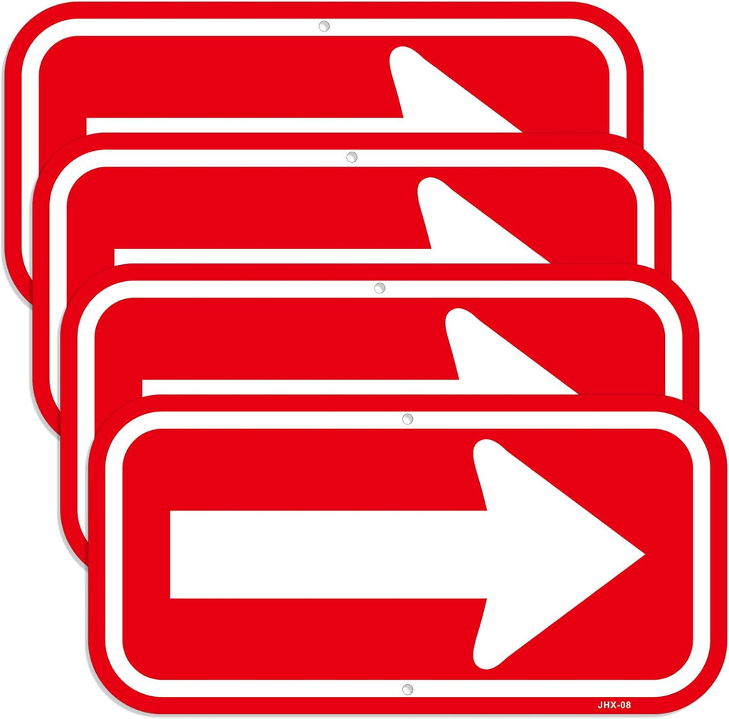 Directional Arrow Sign 4-Pack (12×6 Inches) - Red & White Right Arrow Traffic Sign, Indoor/Outdoor Wayfinding for Parking Lots, Garages, Businesses