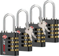 Forge Dual-Opening: Key or Combination Access Lock, TSA Approved Locks for Luggage, Pelican case, Travel, Gym, School, Stainless Steel Shackle. (Black, 4 Pk)