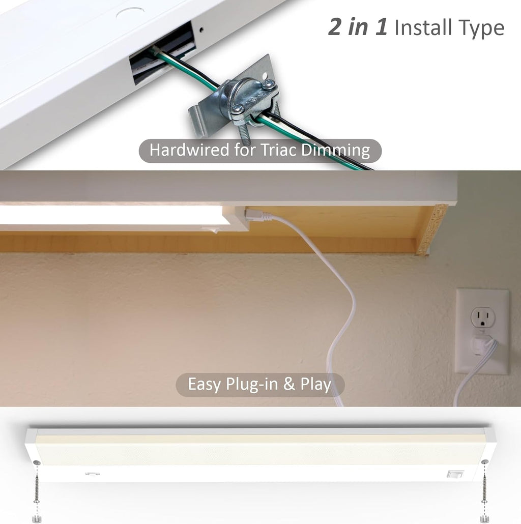 LED Under Cabinet Lighting Hardwired or Plug in, 40 Inch 20W, Dimmable 5 Color 2700K/3000K/3500K/4000K/5000K, Linkable Eyes Care Design Counter Lights for Kitchen, Sink, ETL Listed, White
