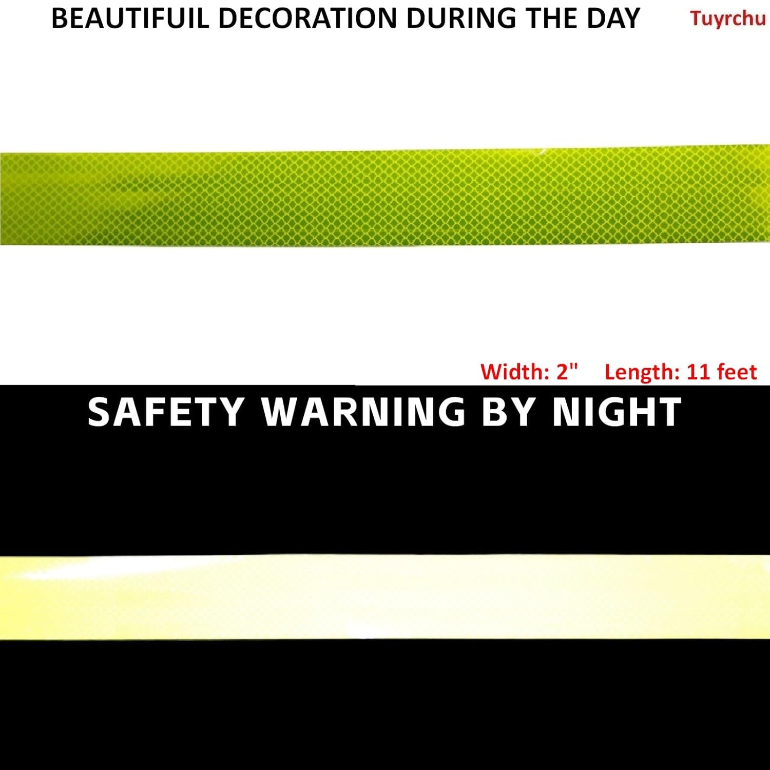 Non Fading Fluorescent Yellow Reflective Tape Outdoor Waterproof 2 inch, High Visibility Warning Safety Industrial Marking Tape (11 feet)