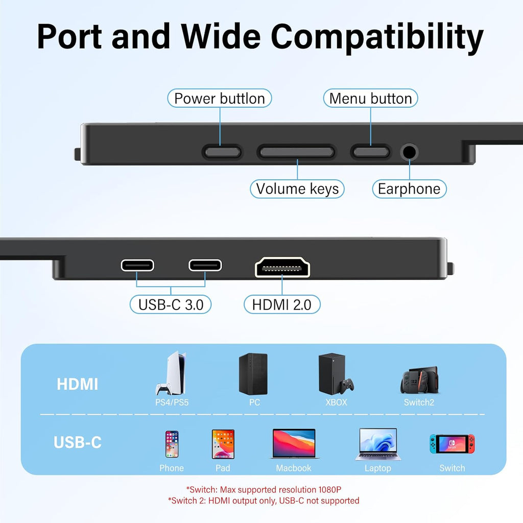 InnoView 16-inch 180Hz Portable Monitor FHD1920×1200 100% sRGB Laptop Screen Extender | 2 x Type-C & HDMI 16:10 Portable Monitor Compatible with 144hz/Macbook/Switch/PS5/Xbox