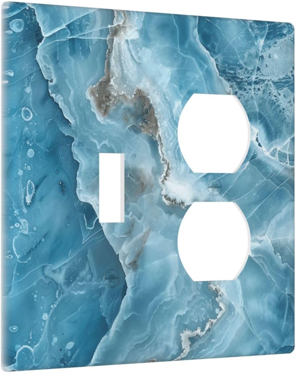 Decorative Outlet Covers Abstract Watercolor Blue Marble Texture 2 Gang Light Switch Cover Plate Single Toggle Duplex Wall Plates for Electrical Outlets Switch Plate Covers for Home Decor
