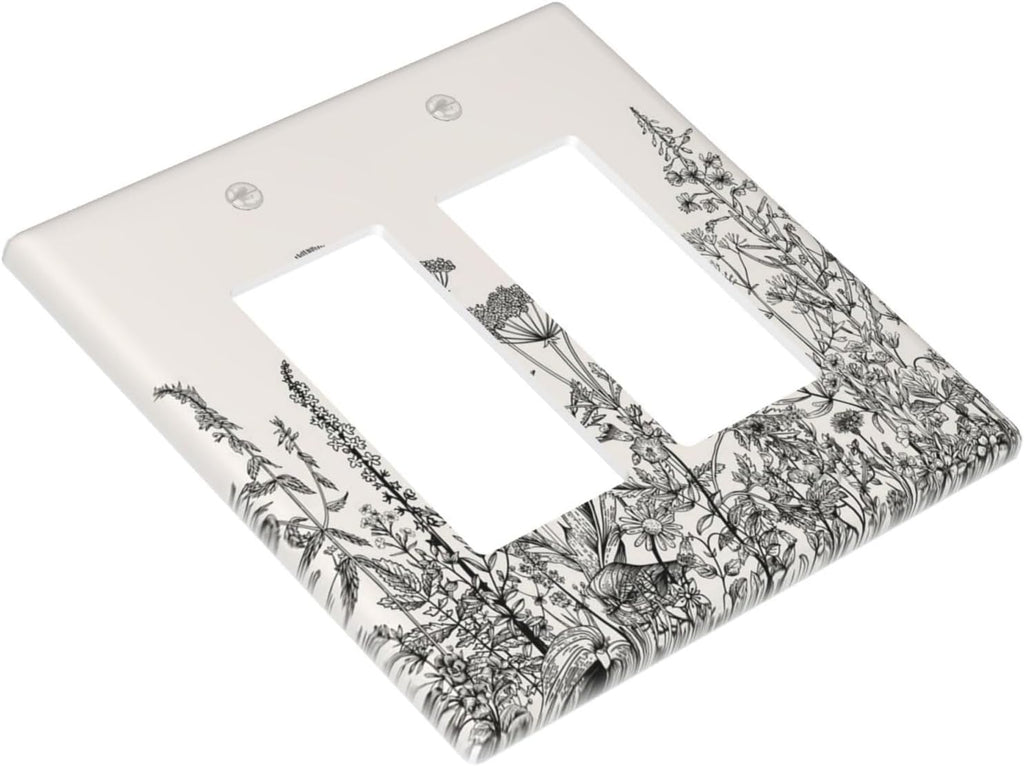 Decorative Outlet Covers Beige Skech Plant Leaves Flowers 2 Gang Wall Plate Double Rocker Two Switch Wall Cover Plate Light Switch Cover Plate Faceplate for Country Bedroom Home Decor