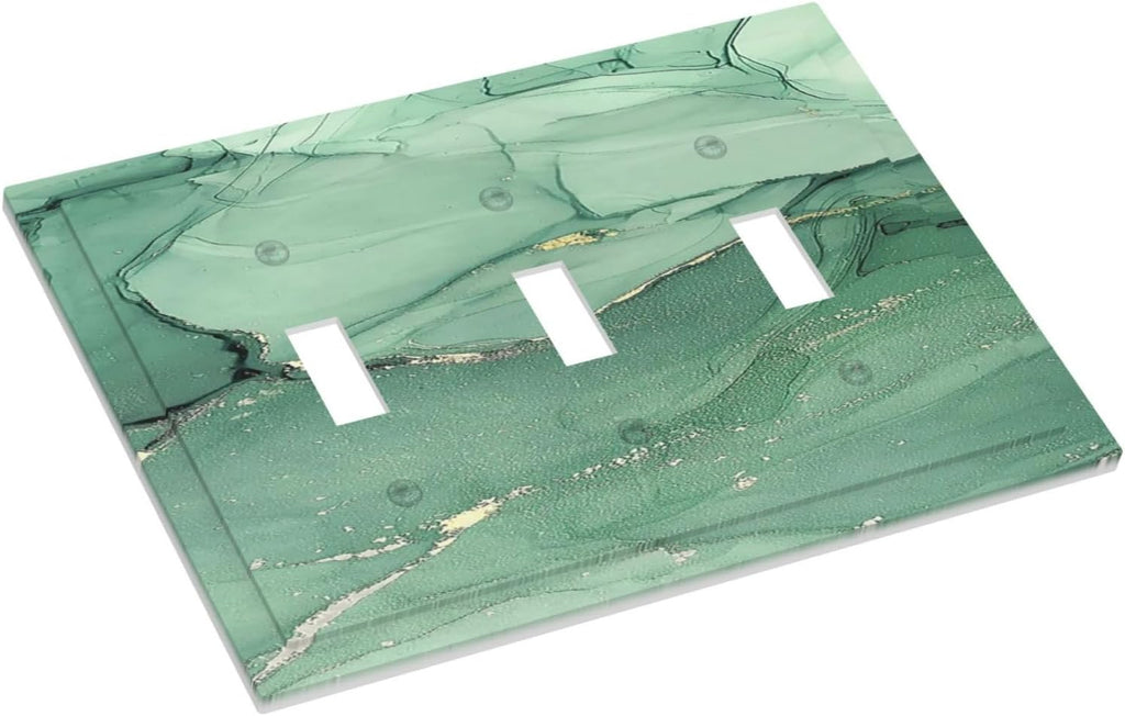 Decorative Switch Plates Simple Green Marble 3 Gang Wall Plate Triple Toggle Light Switch Cover Faceplate Electrical Wall Panels for living Room Office Decor