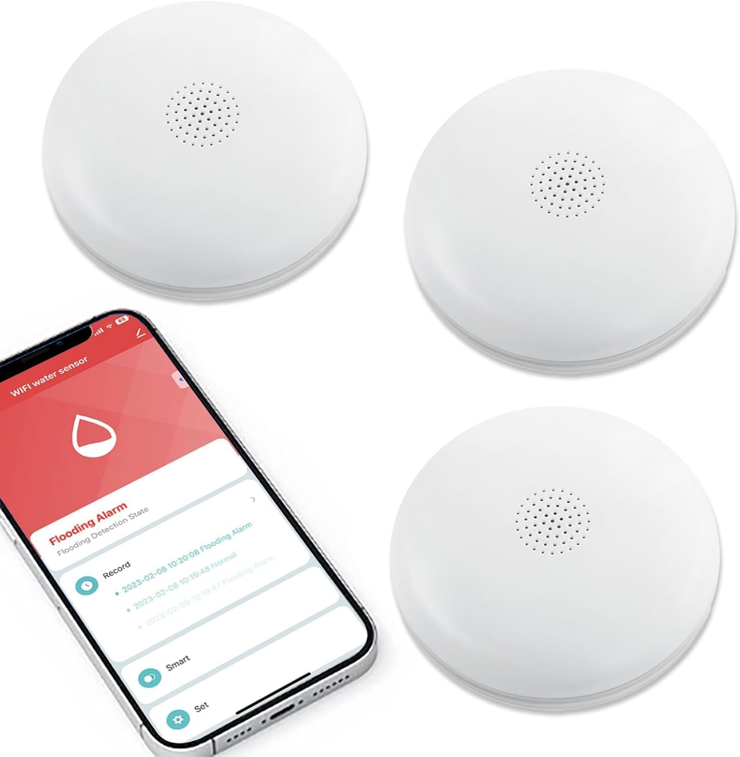 Heiman Water Leak Detectors 3 Packs for Home, Wi-Fi Smart Water Sensor Alarm, 75 dB Water Flooding Alerts and App Remote Notifications, Leak and Drip Detectors for Basement, Kitchen, Laundry, Bathroom