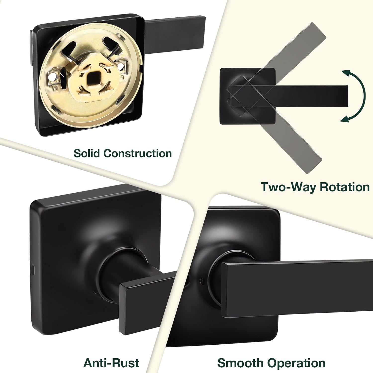 GOBEKOR 1 Pack Matte Black Passage Door Lever Hall Closet Door Handle with Lock Interior Door Handles Keyless Door Lock Black Lever Door Handles
