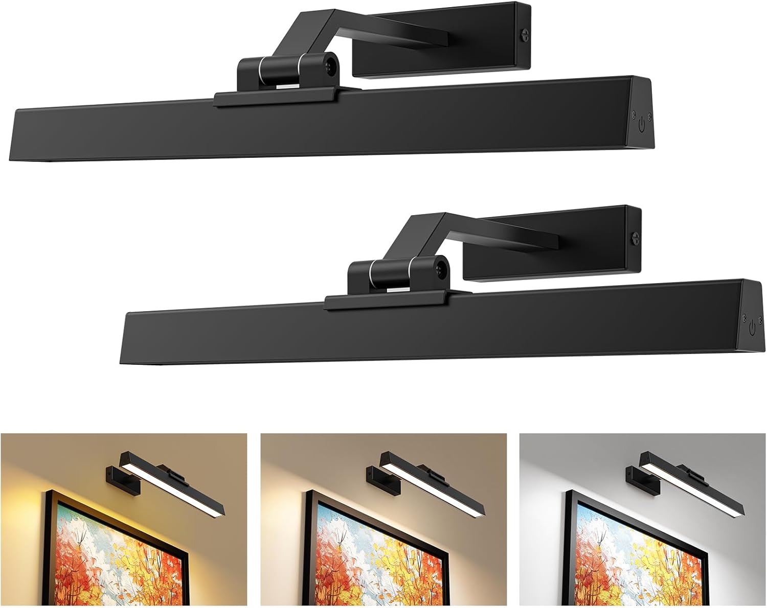 Picture Lights for Wall, Battery Operated Gallery Light 16in for Paintings CCT Dimmable Recharging Battery Wall Lamp with Remote Control for Living Room Dartboard Art Bathroom 2PCS