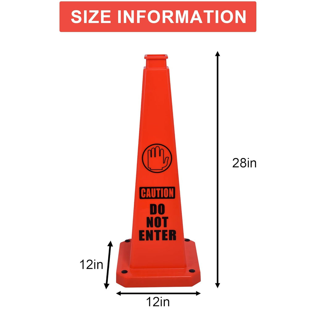 OrangeStar 3-Pack 28" Do Not Enter Cones, Large 4-Sided No Entry Message Safety Cones with Heavy Rubber Base for Indoor Outdoor Use, Traffic Control, Security, Warehouse Safety