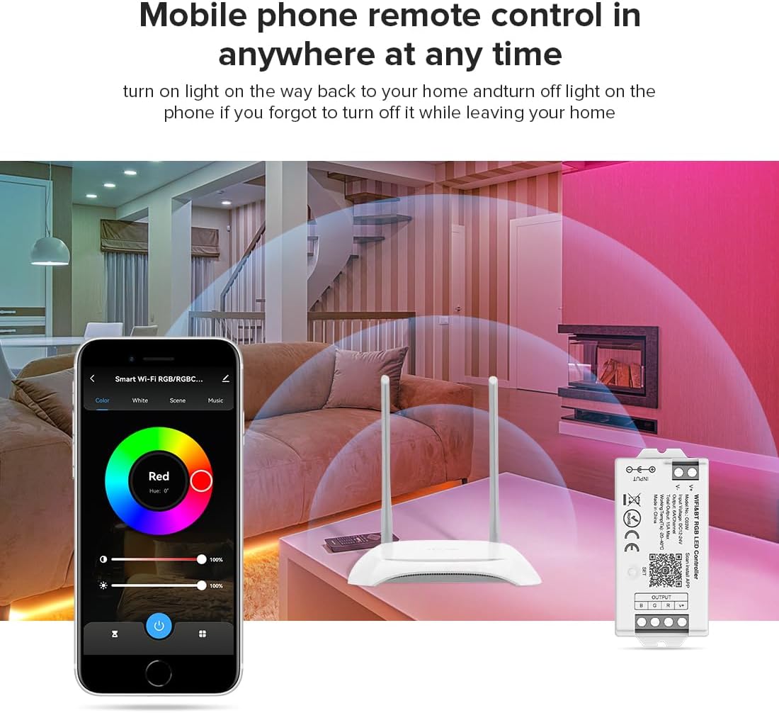 BTF-LIGHTING RF 2.4GHz Wireless Remote RC09RFB & C03W 2.4GHz Tuya WiFi Controller Kit Alexa Google Home Color Adjustment APP Control for RGB PWM 5050SMD FCOB (+ R G B) 4PIN LED Strip DC12V DC24V