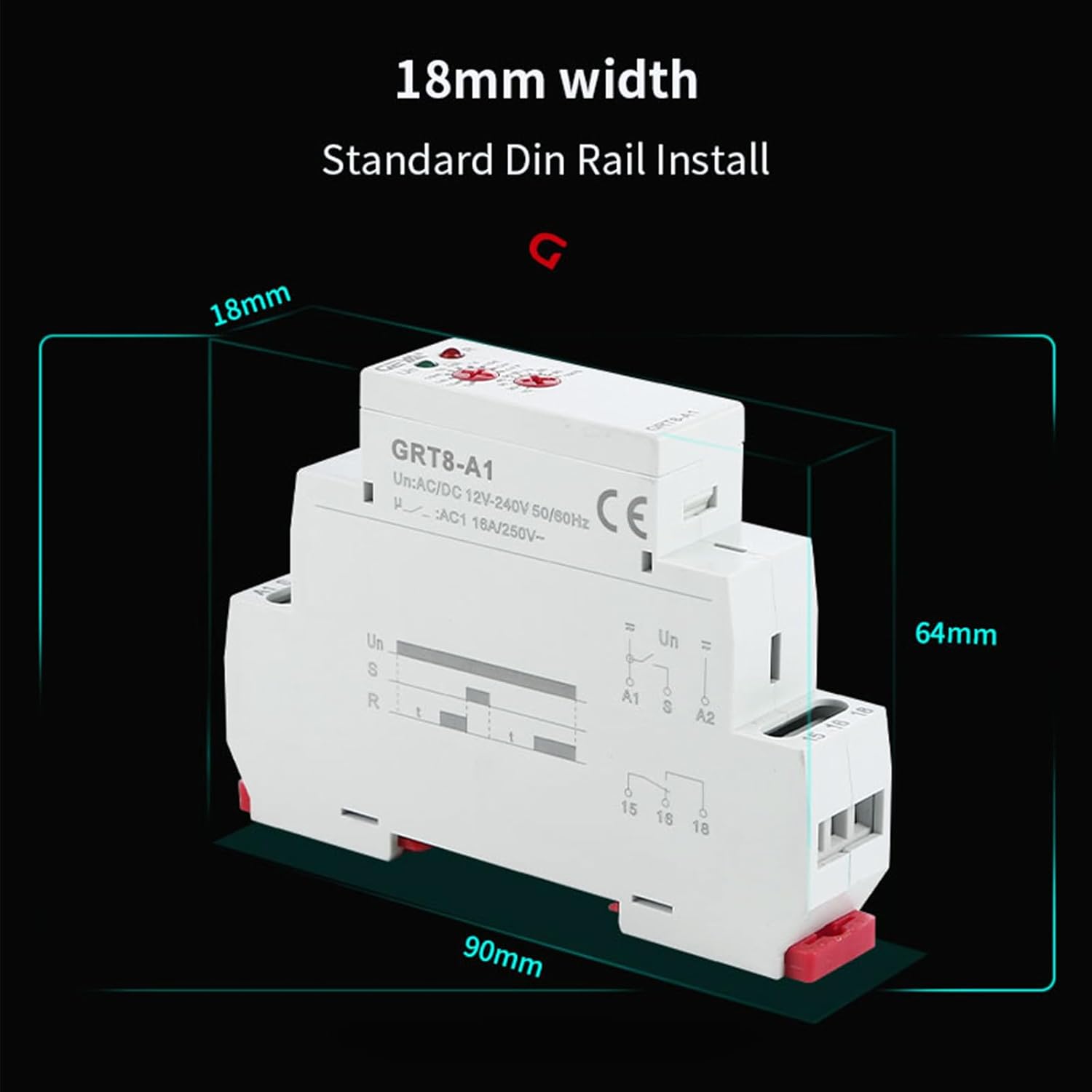 GEYA Delay On Single Function Time Relay 1 Output 16A Electronic Adjustable Power ON Timer Delay Relay Rail Modular(GRT8-A1,AC/DC12V-240V)