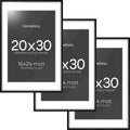 Homeforia 20x30 Black Wood Frame, High End Oak 20x30 Wooden Picture Frames with Mat 16x24 Photo, 20 x 30 Poster Frame Matted to 16 by 24 Print, 30x20 Hanging Frames, Tempered Glass, Wall Kit, Set of 3