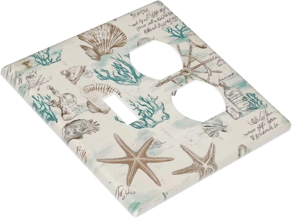 Mid Century Seashells Starfish Compass Wallplates 1 Toggle 1 Duplex Switch Plate Electrical Gfci Faceplate Decorative Light Switch Covers For Nursery Kids Room Decor