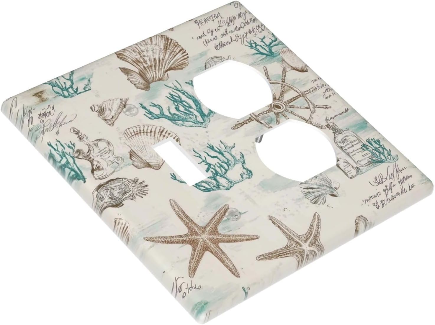Mid Century Seashells Starfish Compass Wallplates 1 Toggle 1 Duplex Switch Plate Electrical Gfci Faceplate Decorative Light Switch Covers For Nursery Kids Room Decor