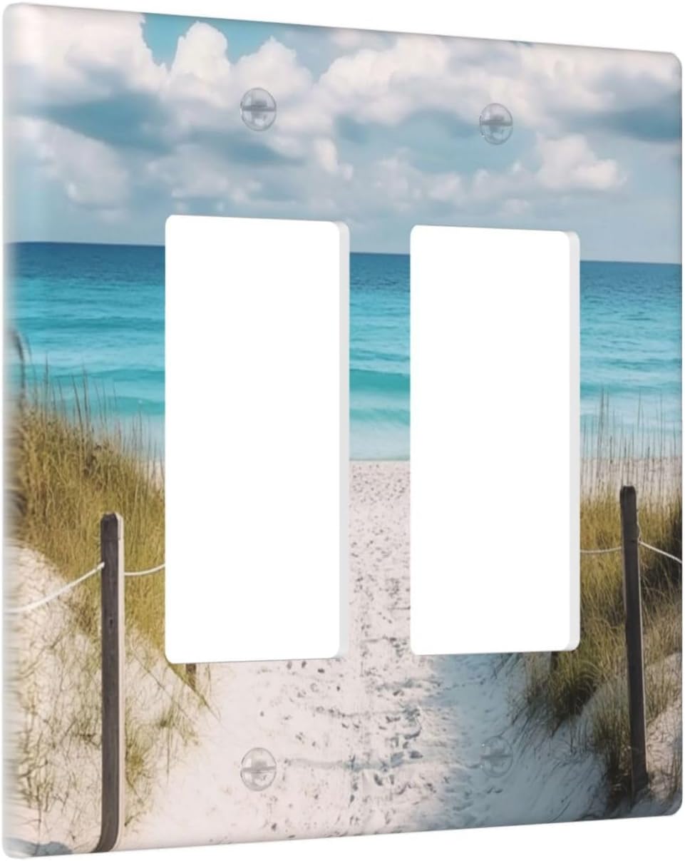 Decorative Outlet Covers Coastal Beach Ocean Seaside View 2 Gang Light Switch Cover Plate Double Rocker Wall Plates for Electrical Outlets Switch Plate Covers for Bedroom Home Decor