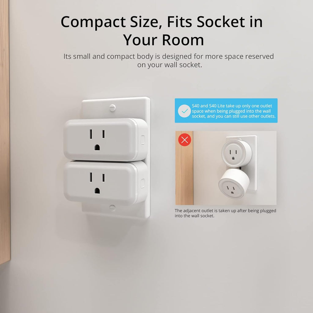 SONOFF S40 Lite 15A WiFi Smart Plug ETL Certified, Smart Socket Outlet Timer Switch, Compatible with Alexa & Google Home, IFTTT Supporting, No Hub Required 4-Pack