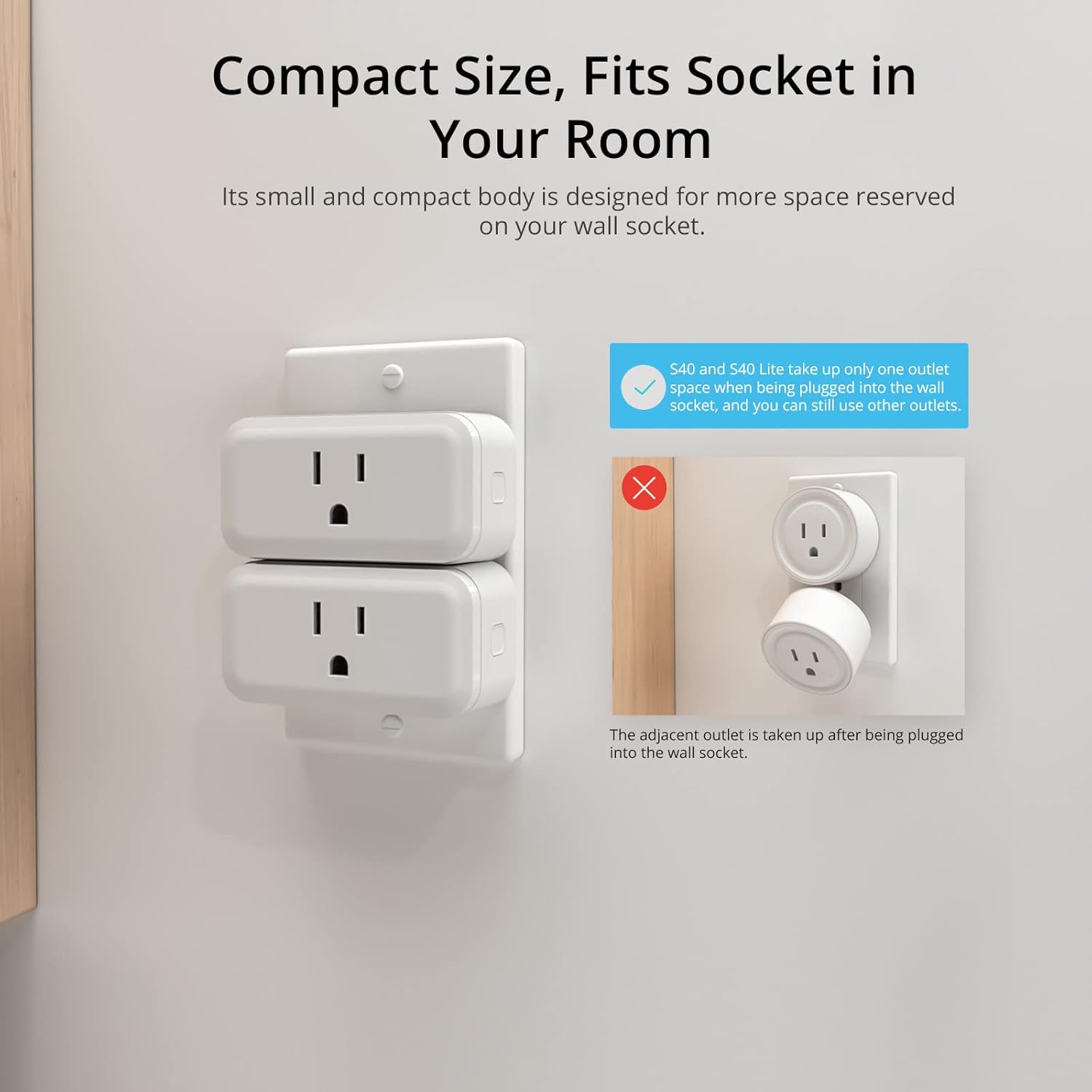 SONOFF S40 Lite 15A WiFi Smart Plug ETL Certified, Smart Socket Outlet Timer Switch, Compatible with Alexa & Google Home, IFTTT Supporting, No Hub Required 4-Pack