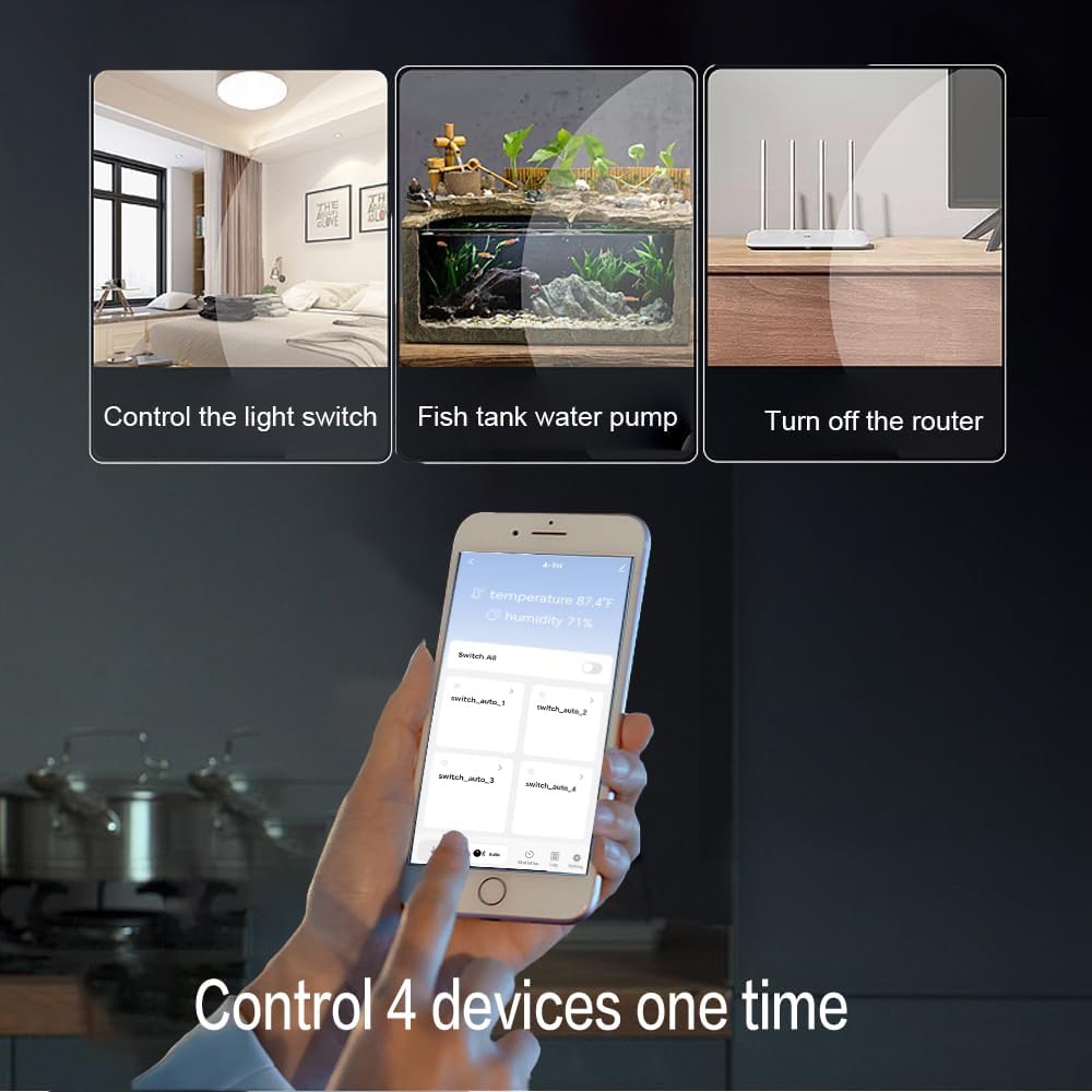 Tuya 4CH WiFi Switch 85-250V Smart Temperature and Humidity Sensor, Dry Contact, Remote Application Control and Monitoring Function, Voice Control, Smart Scene, Compatible with Alexa and Google Home