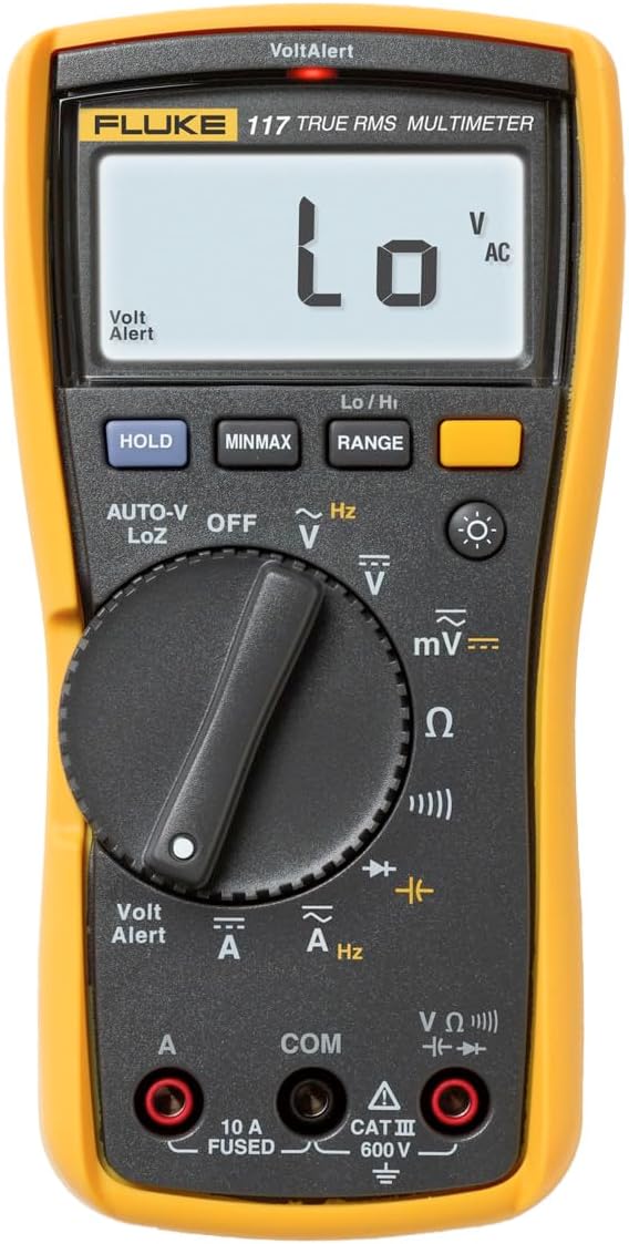 Fluke 117 Digital Multimeter, Non-Contact AC Voltage Detection, Measures Resistance/Continuity/Frequency/Capacitance/Min Max Average, Automatic AC/DC Voltage Selection, Low Impedance Mode