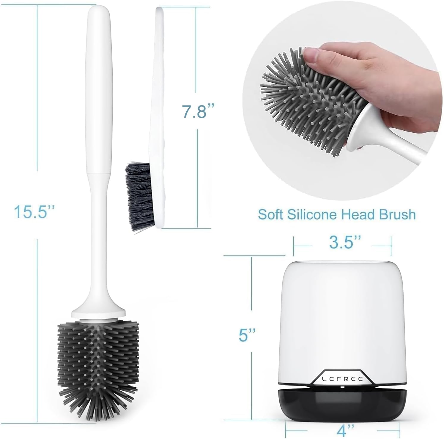 Lefree 2 Pack Silicone Toilet Brush,Rubber Toilet Bowl Brush and Holder Set with Ventilated Holder, Toilet Cleaner Brush for Bathroom,Floor Standing & Wall Mounted Toilet Scrubber Without Drilling