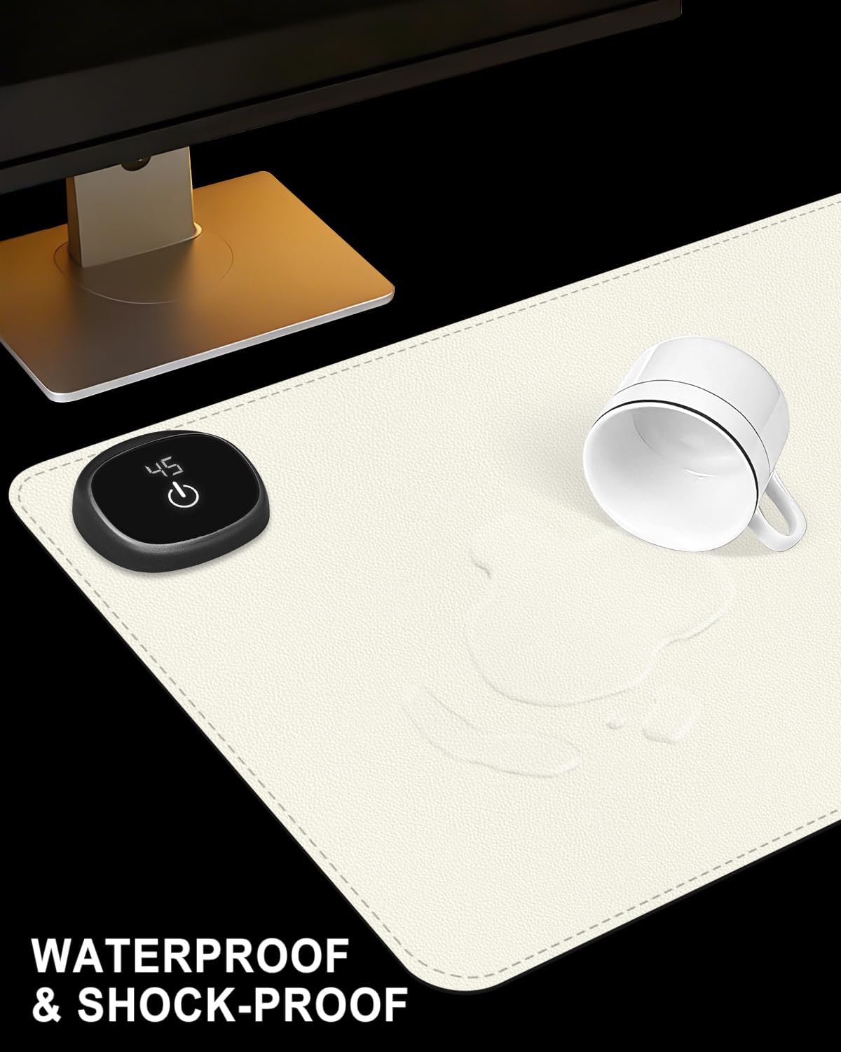 Heated Desk Pad, 23.6" x 14.2" Leather Non-Slip Warm Desk Pad, Large Mouse Mat with 3 Levels Heating & 3 Hours Auto Shut-Off, Hand and Foot Warmer for Office, Home, Apricot