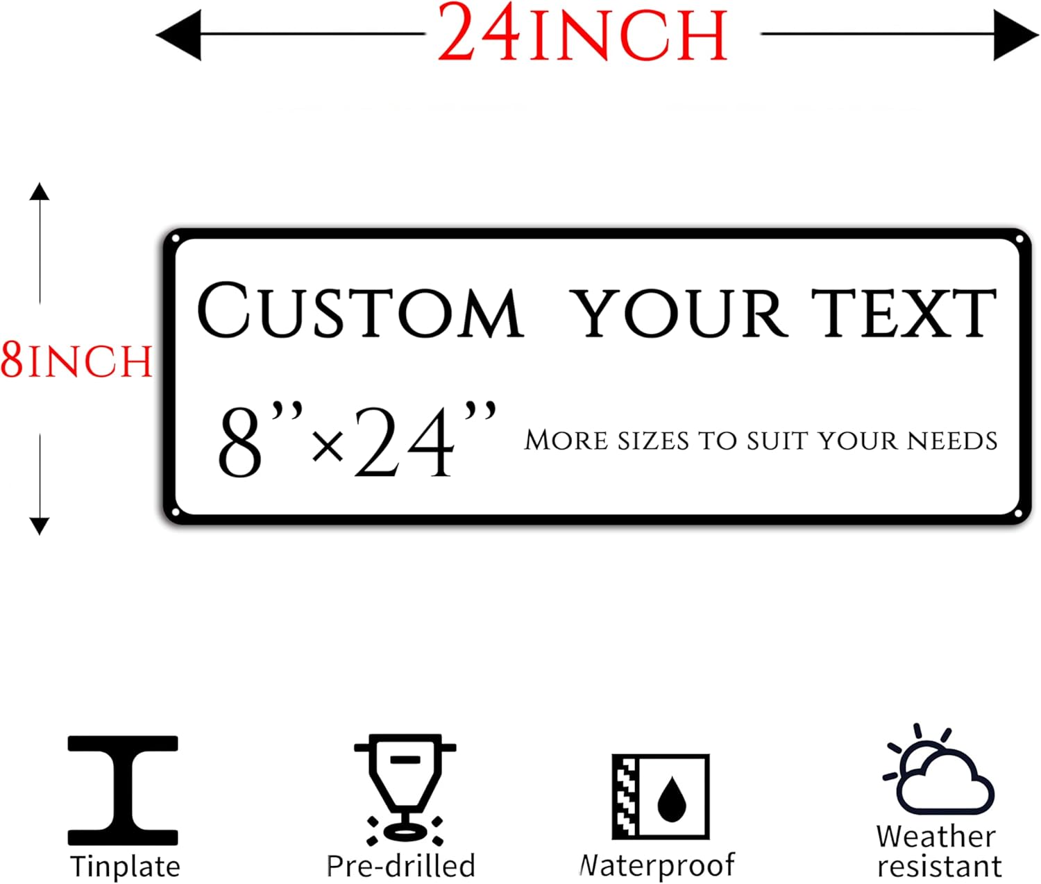 Custom Sign, Custom Indoor/Outdoor Decorative Sign，Reflective，Aluminum Weatherproof Metal Sign Multiple Sizes, Customize for street Business, Workplace, office, Home, Delivery Signs(8 * 24 Inch)