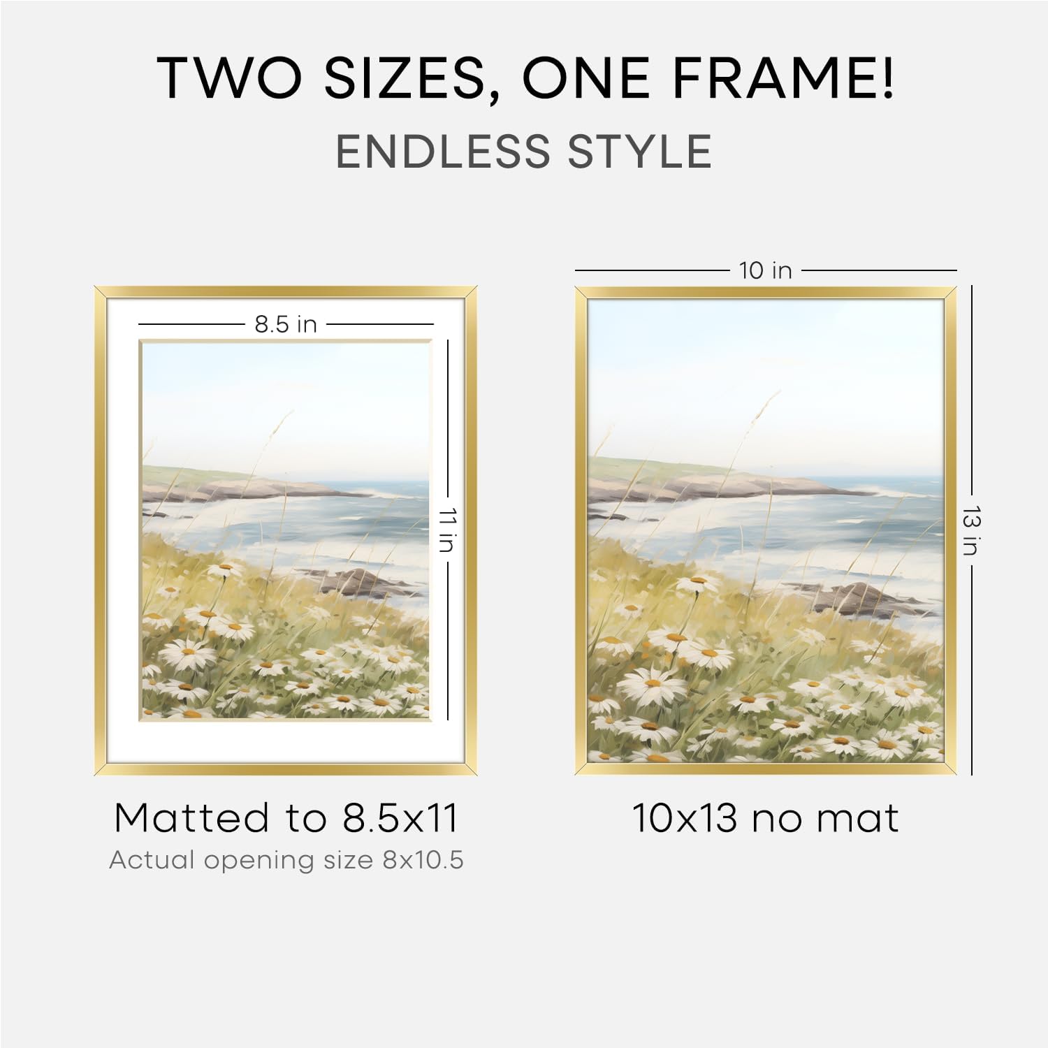 Homeforia 10x13 Picture Frame Gold, High End Metal 10x13 Poster Frames with Mat for 8.5x11, 10 x 13 Gold Frames Matted to 8.5 x 11 inch Photo, 10by13 Hanging Frames, Tempered Glass, Wall Kit, Set of 1